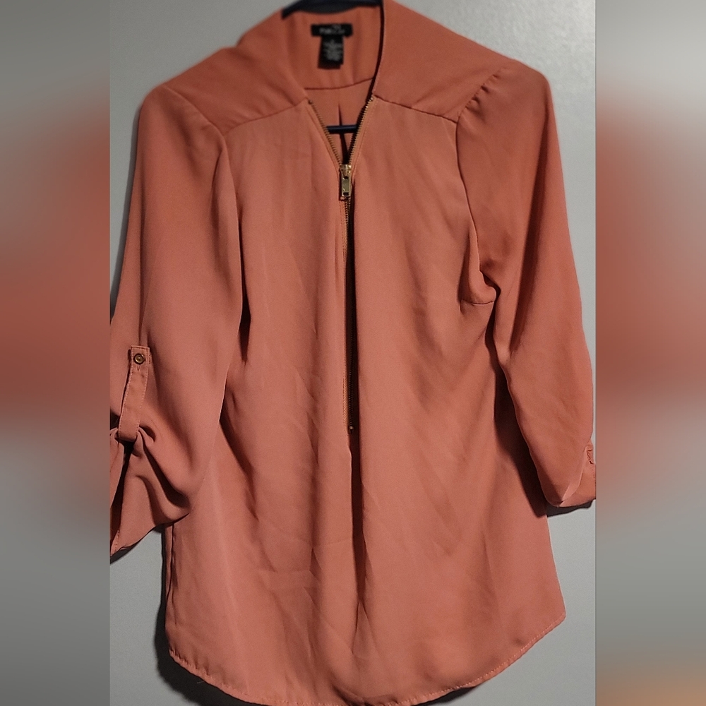 Rue21 Orange and Pink Cuffed Sleeve Blouse